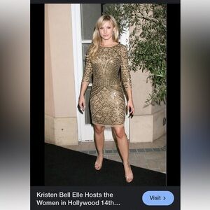 Authentic Tadashi Shoji Antique Gold Metal Mesh Dress sz Small